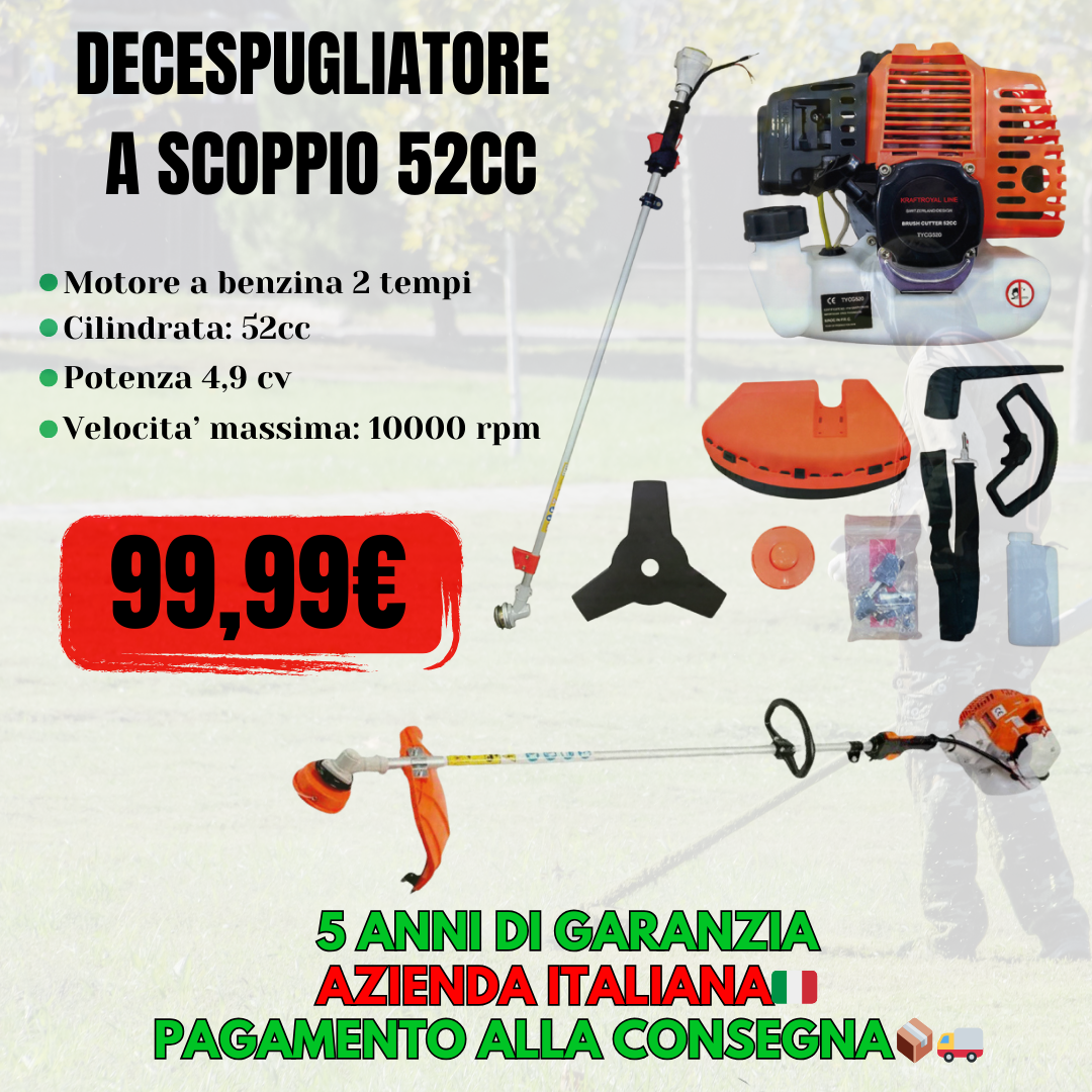 Decespugliatore a scoppio multifunzione 2 in 1 52cc 2 tempi professionale